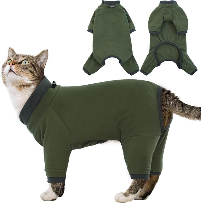 Sticky Cat Clothes Stretchy, Sphynx Hairless Sweater & Pajamas for Cats only, Soft Cat Onesie for Cats After Surgery Female Male & Hair Loss Prevention, Green M