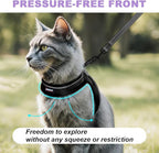 Cat Harness and Leash Set,Escape Proof Kitten Harness,Step in Adjustable Soft Lightweight,Easy Control,Reflective Strips Comfortable for Walking Travel(Black,XXXS)