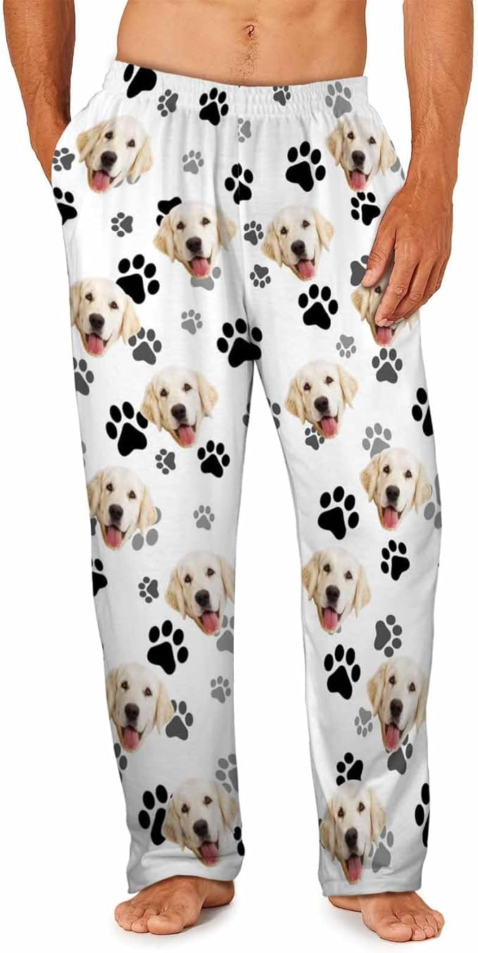 MyPupSocks Custom Pajama Pants for Pet Lover, Personalized Photo Face Printed Pajama Bottoms Sleepwear with Pockets