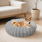 Donut Dog and Cat Bed, Luxurious Comfortable Faux Rabbit Fur Pet Beds, Soft Anti-Anxiety Calming Puppy Kitten Bed with Anti-Slip Bottom for Small Medium Dogs & Cats(20", Grey)