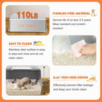 Vivifying Stainless Steel Litter Box with Lid, XL Side Entry Extra Large Litter Box for Big Cats & Kitty, Removable Enclosed Metal Cat Pan with High Sided Enclosure, Scoop, Mat, Footboard (Gray)