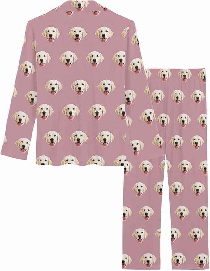 MyPupSocks Custom Face Pajamas for Women Set, Personalized Photo Long Sleepwear XS-XXL