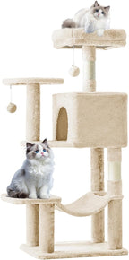 Sweetcrispy 44 Inch Cat Tree Tower, Cat Climbing Tower with Natural Sisal Scratching Posts, Hammock, Pet Condo for Indoor Cats and Kittens Play, Beige