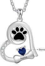 Personalized Cute Dog Cat Paw Name Necklace Forever Love Custom Heart Pendant Pet Name Necklace Gift for Pet Lovers