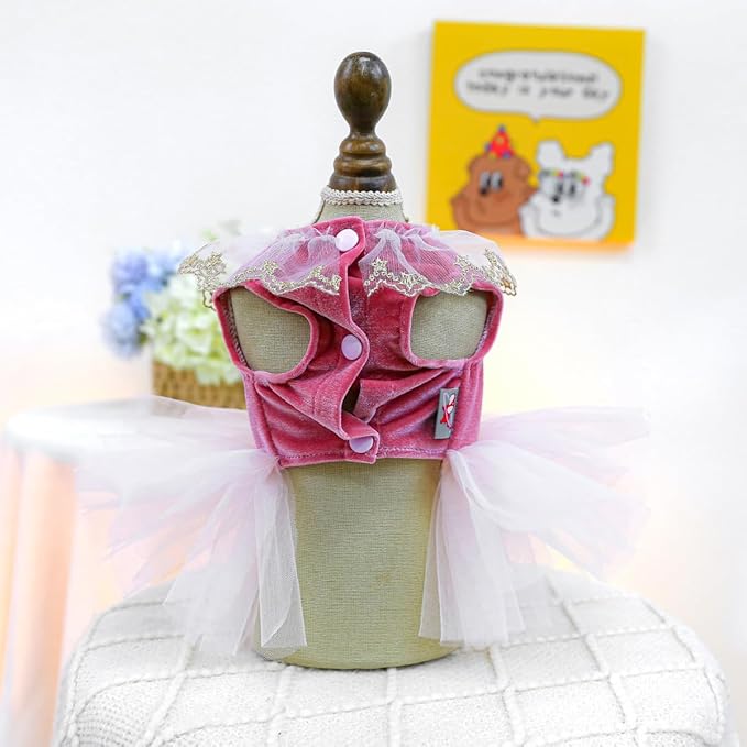 Fashion Sweet Puppy Dog Blingbling Princess Skirt Pet Dog Lace Cake Camisole Tutu Dress D-red M