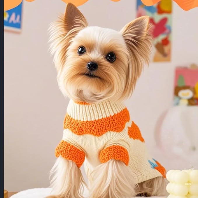 ANIAC Fall Dog Sweater for Small Dog Girl Strawberry Knitted Cat Sweater Winter Puppy Clothes Turtleneck Kitten Knitwear Could Weather Outfit for Teacup Chihuahua Yorkie Poodle (Medium, Orange)