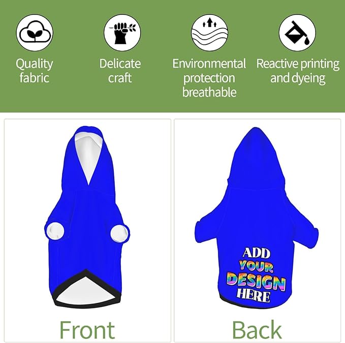 Dog Hoodie Design Your Own Personalized Pet Hoodies Small Pets Wear Shirt Customized Dog Clothes Custom Hooded Sweatshirt Pullover Text Image Dogs Puppy Cat and Kitten, Blue, XL,