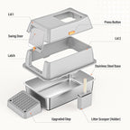 Stainless Steel Cat Litter Box with Scoop, Metal Litter Box High Sided, Cat Litter Box Enclosure, XL Extra Large High-Sided Litter Boxs (Anti-Urine Leakage, Include Scoop) (Grey)