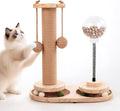 4 in 1 Cat Scratching Post. Wooden Kitten Scratching Post. Kitten Toys for Indoor Cats with Leaky Food Ball and 2 Sisal Hanging Balls. 15.7" Cat Scratcher with 2 Cat Ball Tracks for Kittens