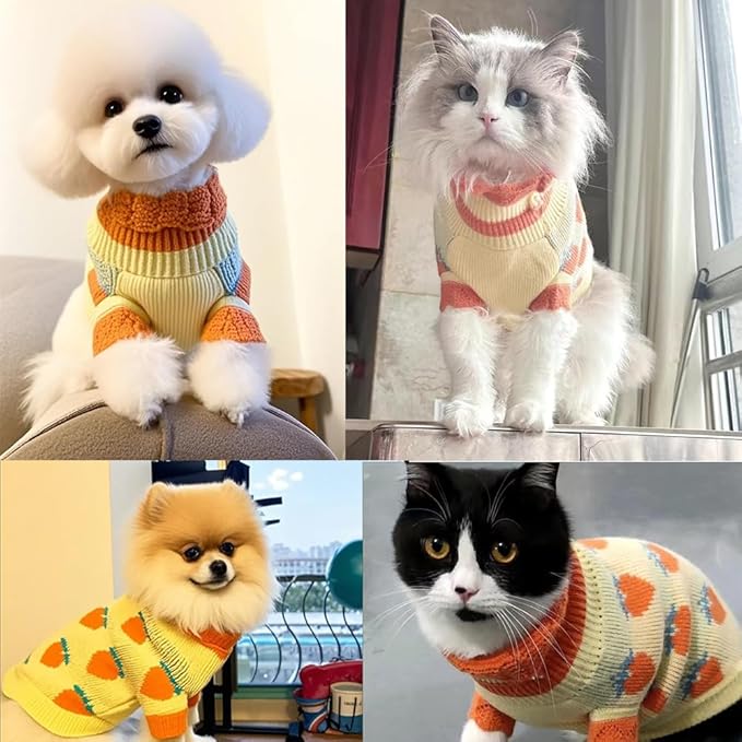 ANIAC Fall Dog Sweater for Small Dog Girl Strawberry Knitted Cat Sweater Winter Puppy Clothes Turtleneck Kitten Knitwear Could Weather Outfit for Teacup Chihuahua Yorkie Poodle (X-Small, Orange)