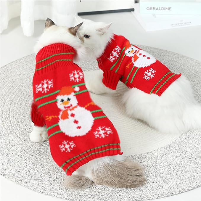 ANIAC Christmas Puppy Sweater Snowman Small Dog Knitwear Snowflake Cat Outfit Pet Winter Clothes Cold Weather Xmas Sweatshirt for Kitten Chihuahua Yorkie XS,Red (Snowman, X-Small)
