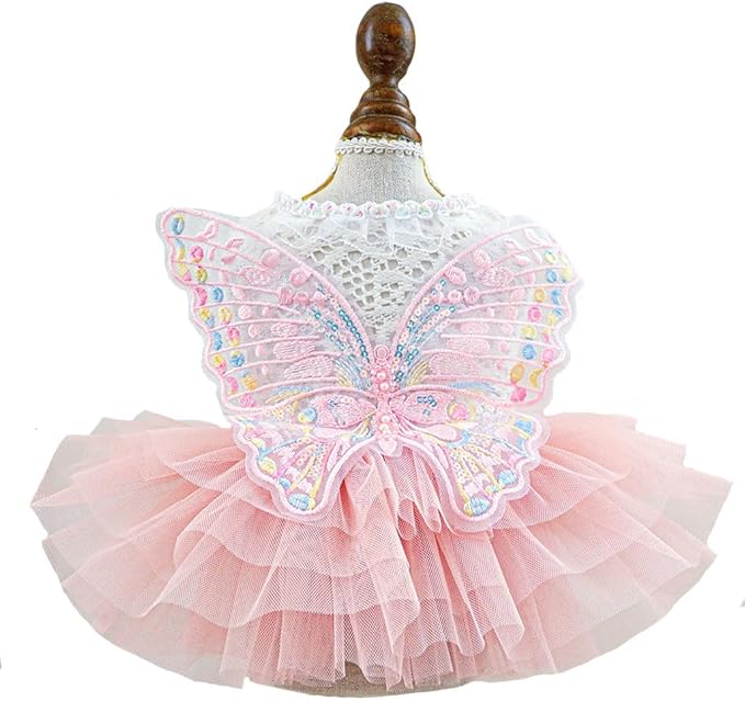 Fashion Sweet Puppy Dog Blingbling Princess Skirt Pet Dog Lace Cake Camisole Tutu Dress B-Pink XL