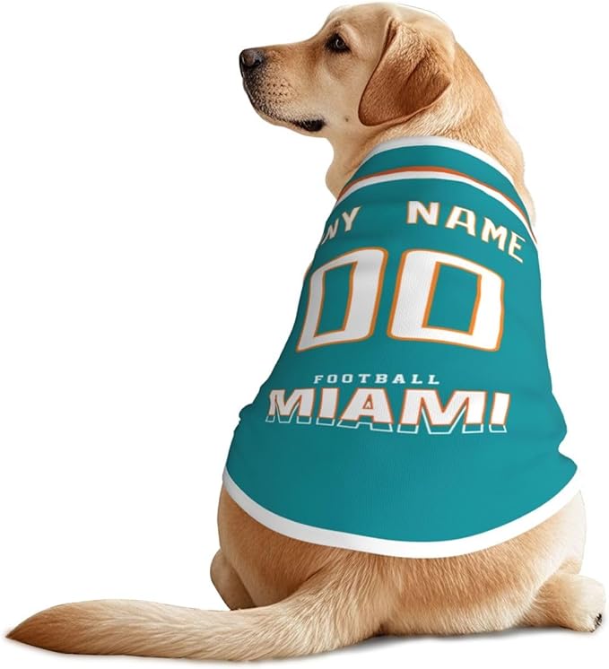 Miami Custom Pet Jersey Dog Clothes Jersey Various Sizes Customized Any Name & Number for Small & Middle and Big Dogs