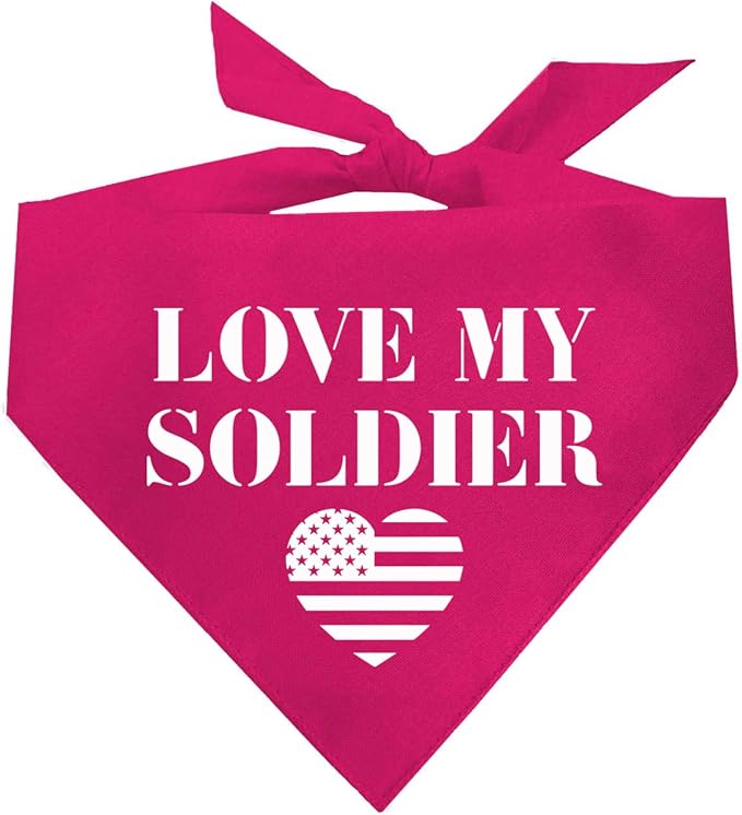 Love My Soldier Dog Bandana | 100% Cotton Adjustable Triangle | Made in USA | Army | Militray | Homecoming |Hot Pink, One Size (89)