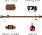 Breakaway Cat Collar Leather with Removable Bell - 13 Colors Available - Soft Adjustable Girl Boy Safety Lightweight Pet Kitten Collars Pink Brown Blue Green Red Orange Black (Cognac)