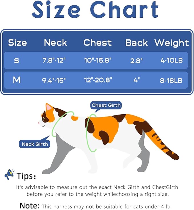 Halypet Cat Harness and Leash Set, Escape Proof 3-in-1 Adjustable Harness for Cats & Kitten, Soft Lightweight, Easy On & Control for Walking, Travel & Outdoor Use, Navy Floral, Small