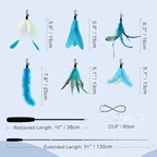 SONGWAY Cat Wand Toys for Indoor Cats - Cat Toy Set with Retractable Teaser Wand and 6 PCS Fairy Feather Toy Refills, Dragonfly Tassel Plush Cat Toys Interactive, Blue