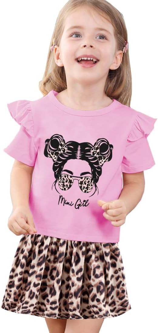 Akyzic Little Girl Skirt Outfit Two Piece Spring Summer Outfit Butterfly Dress Cat Print Skirt Toddler Girl Outfit Set