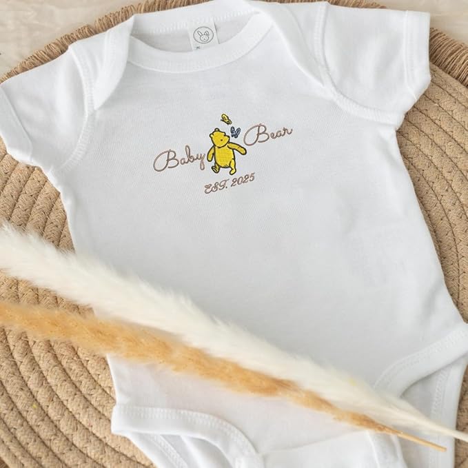 COUPLEHOODIES Personalized Baby Onesie Bodysuit – Custom Embroidery Gift for Pregnancy Reveal Baby Shower or First Grandchild