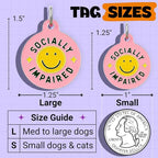 Bad Tags Personalized Dog and Cat ID Tags in 25+ Designs and 2 Sizes - 5 Lines of Custom Engraved Text - Funny Cute Personalized Pet Tags (Socially Impaired - Pink, Small (1 inch))