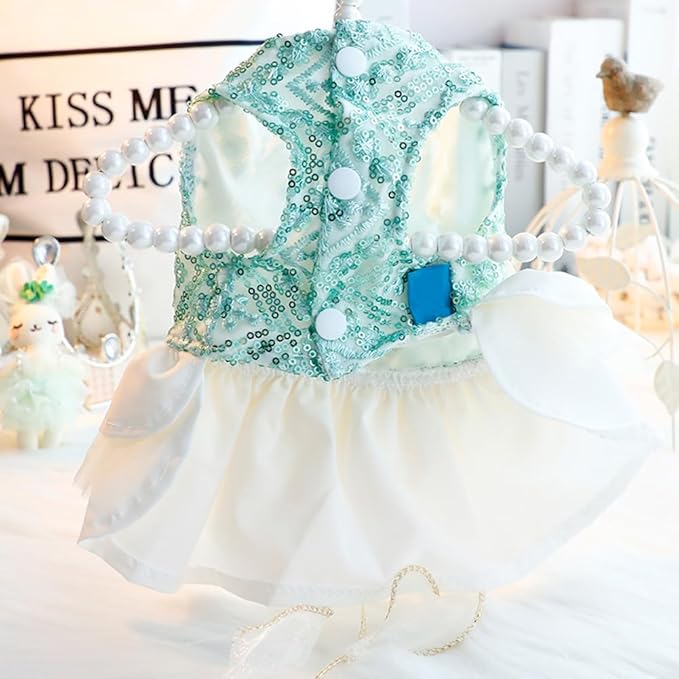Fashion Sweet Puppy Dog Blingbling Princess Skirt Pet Dog Lace Cake Camisole Tutu Dress D-Green L
