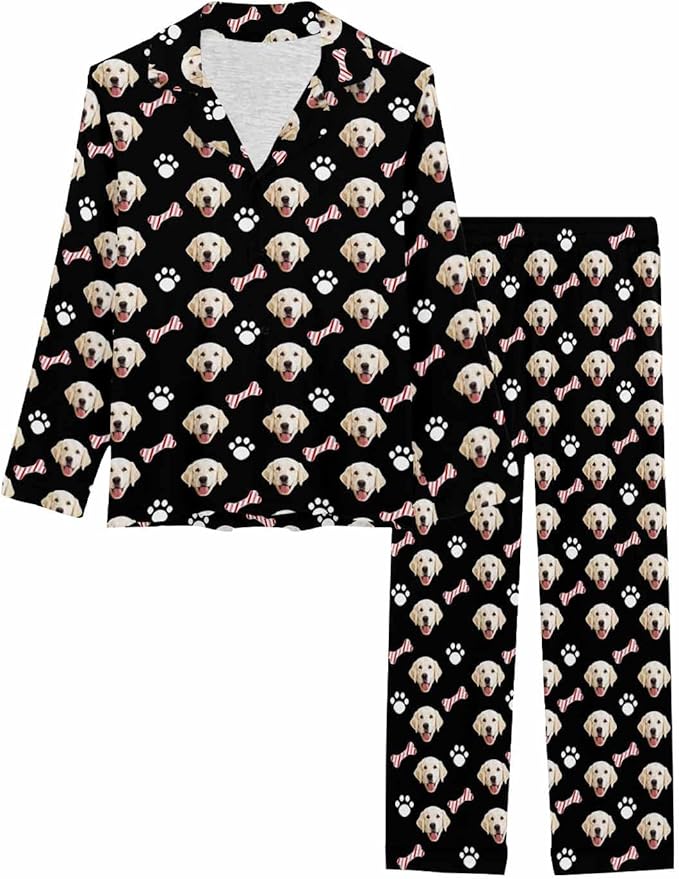 MyPupSocks Custom Face Pajamas for Women Set, Personalized Photo Long Sleepwear XS-XXL