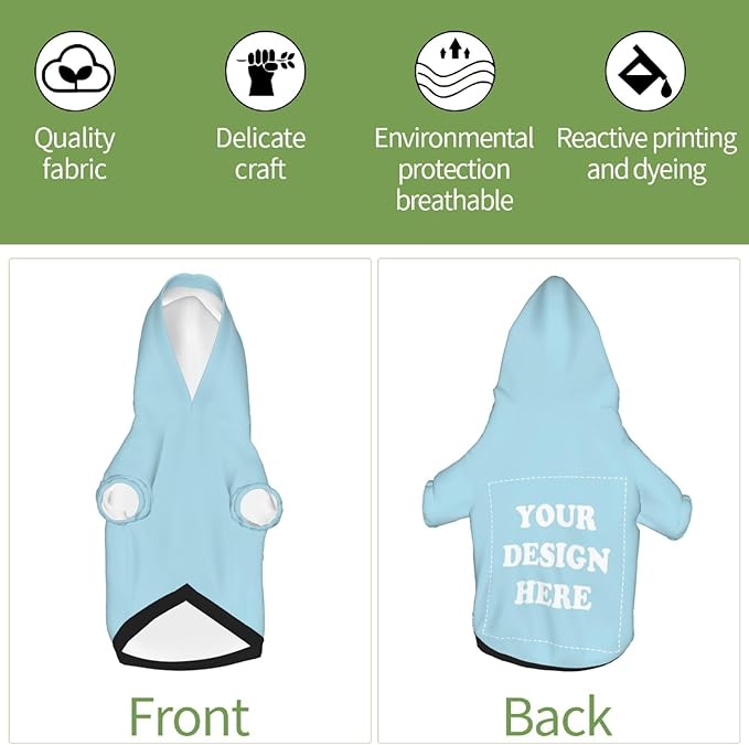 Personalized Dog Hoodie, Custom Dog Costumes for Small Dogs, Holiday Happy Dog Clothes Football Pet Shirt Sweater with Name Number for Girl/Boy Cats/Kitten, LightBlue, M