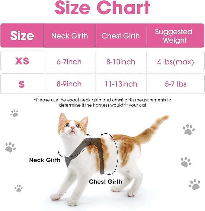 Cat Vest Harness and Leash Set for Walking Escape Proof, Adjustable Kitten Harness Breathable Mesh with Reflective Strips Harness for Kitty Puppy Bunny (Pink,S)