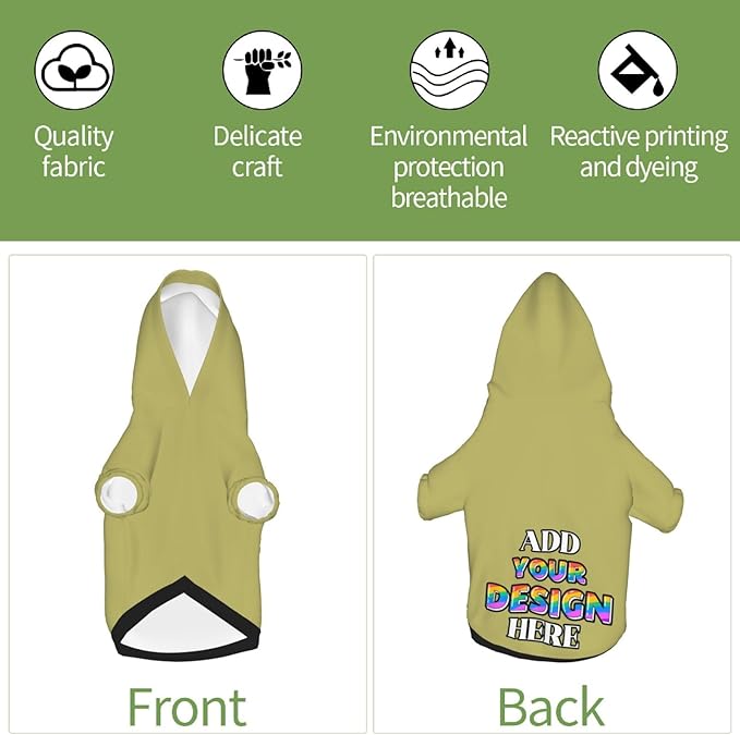 Custom Dog Hoodie Personalized Dog Sweatshirt, Dog Clothes for Small Dogs Customizable, Dark Khaki, XXL, Ropa para Perros Pequeños Customized Pets Puppy Clothes, Personalized Gifts