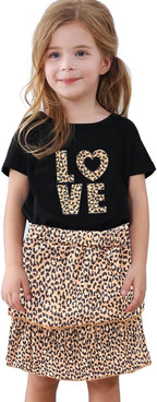 Akyzic Little Girl Skirt Outfit Two Piece Spring Summer Outfit Butterfly Dress Cat Print Skirt Toddler Girl Outfit Set