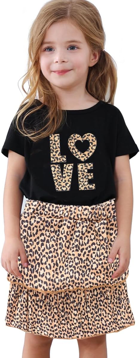 Akyzic Little Girl Skirt Outfit Two Piece Spring Summer Outfit Butterfly Dress Cat Print Skirt Toddler Girl Outfit Set