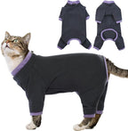 Sticky Cat Clothes Stretchy, Sphynx Hairless Sweater & Pajamas for Cats only, Soft Cat Onesie for Cats After Surgery Female Male & Hair Loss Prevention, Black XS