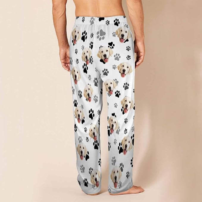 MyPupSocks Custom Pajama Pants for Pet Lover, Personalized Photo Face Printed Pajama Bottoms Sleepwear with Pockets