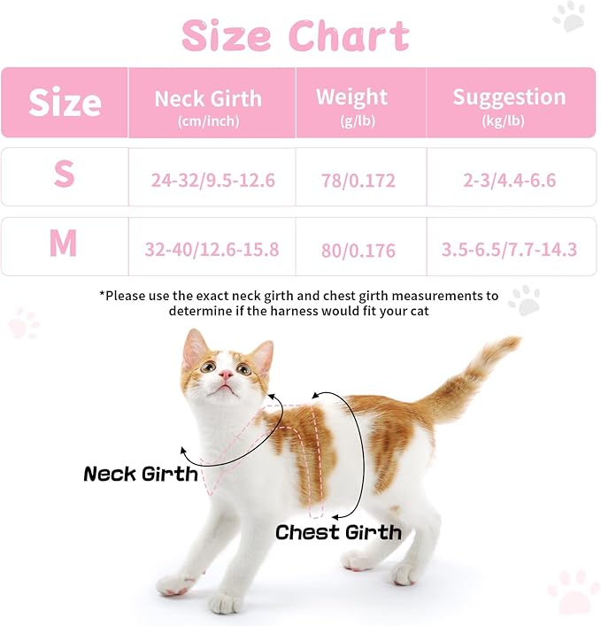 Cat Vest Harness and Leash Set for Walking Escape Proof, Adjustable Kitten Harness and Leash Set Breathable Mesh with Bow Harness for Kitty Puppy Bunny(Pink Small)