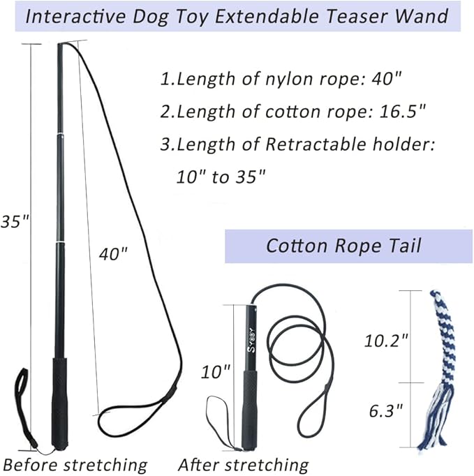 Flirt Pole for Dogs, Interactive Teaser Wand with 1 Fleece Rope Toy for Chase and Tug of War, Durable for Large & Medium Dogs, Outdoor Exercise & Training
