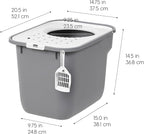 IRIS USA Cat Litter Box, Large Cat Box Enclosure, Top Entry with Litter Catching Lid, Enclosed with Scoop, Gray/White
