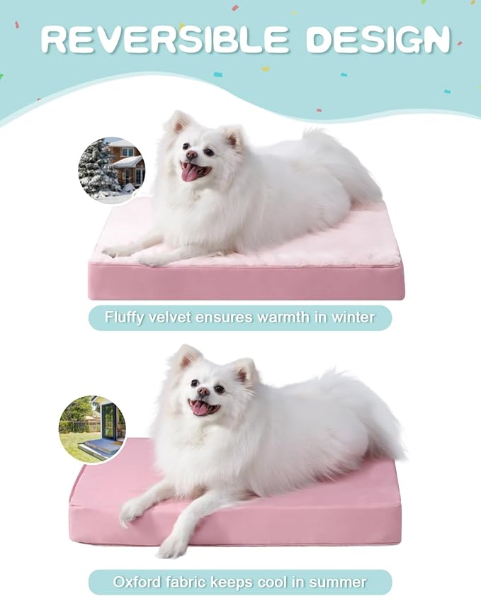 KSIIA Orthopedic Dog Bed Waterproof Pet Bed for Small Dogs Deluxe Plush Washable Dog Bed with Egg Crate Foam & Removable Cover, 23 x 17 Inch, Pink