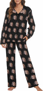 MyPupSocks Custom Face Pajamas for Women Set, Personalized Photo Long Sleepwear XS-XXL