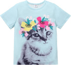 PATPAT Girls Crewneck Short Sleeve Graphic Tees Animal Print Shirts Cute Summer Outfits 5-12 Years