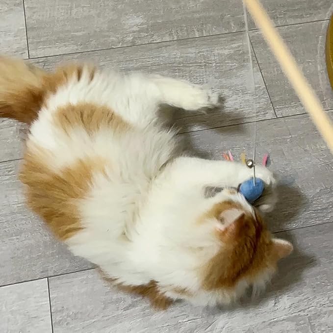 IUHKBH Cat Wand, 3 PCS Interactive Kitten Toys Wooden Handle Kitten Teaser Toys with Cute Fish Tail Sturdy Cat Sticks