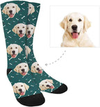 MyPupSocks Custom Personalized Photo Pet Face Socks, Cat and Dog Tracks Paws Bones Crew Socks with Picture for Men Women