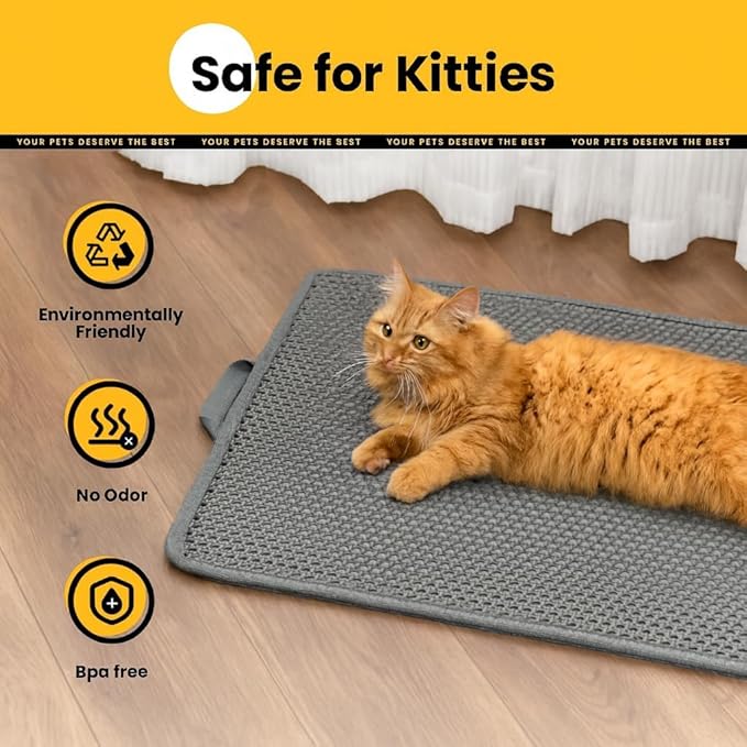 Small Cat Litter Box Mat: Easy Clean Kitty Litter Trapping Mat for Floor, Plastic Cat Box Pad (15 * 24in, grey, 1p)