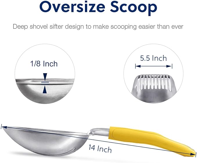 WePet Cat Litter Scoop, Aluminum Alloy Sifter, Kitty Metal Scooper, Deep Shovel, Long Handle, Poop Sifting, Kitten Pooper Lifter, Durable, Heavy Duty, for Litter Box
