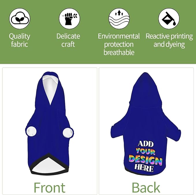 Custom Dog Hoodie for Small Pets, Personalized Photo Text Pet Warm Pullover Sweatshirt with Name Number, Customized Gifts Soft Hooded Cats Kitten Clothes, Navy, M,