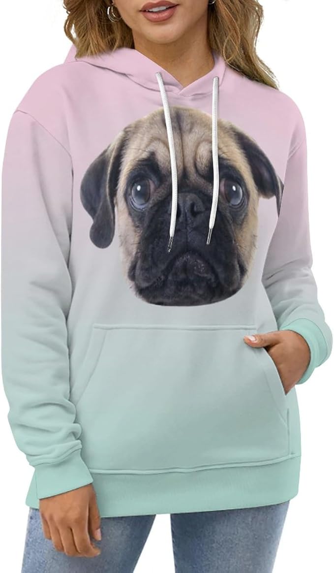 Artsadd Custom Face Unisex athletic Pockets Sweatshirt Loose Hoodie Custom Christmas Long Sleeve Sweatshirt Hooded Pullover