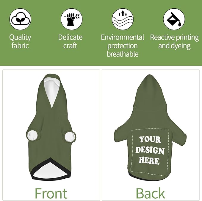 Personalized Dog Hoodie, Custom Dog Costumes for Small Dogs, Holiday Happy Dog Clothes Football Pet Shirt Sweater with Name Number for Girl/Boy Cats/Kitten, SageGreen, L