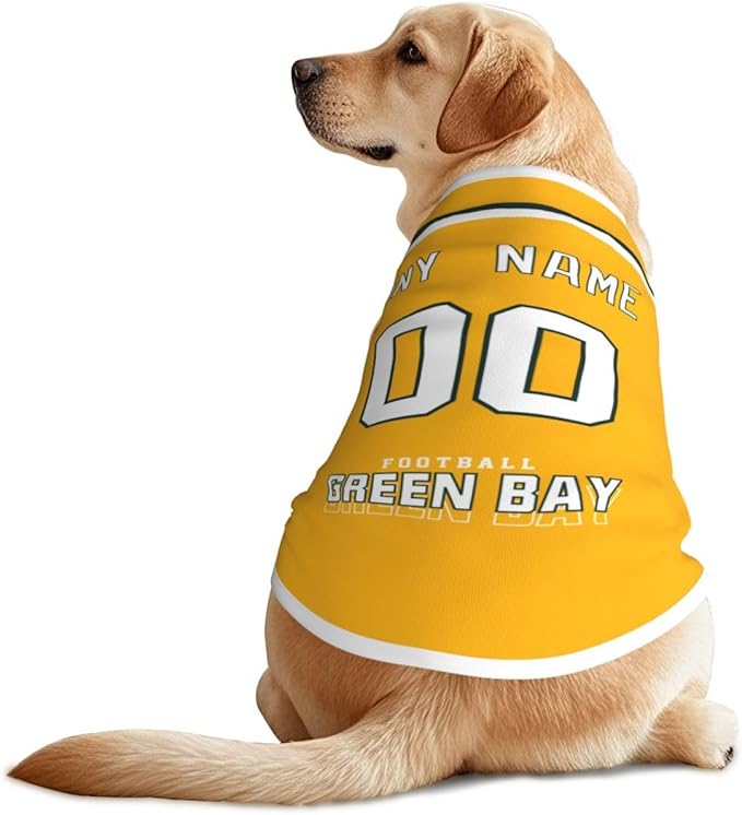 Green Bay Custom Pet Jersey Dog Clothes Jersey Various Sizes Customized Any Name & Number for Small & Middle and Big Dogs