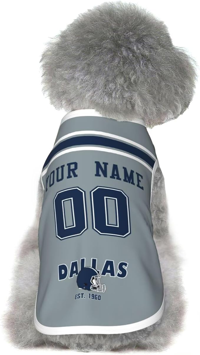 Dallas Dog Clothes Jersey Pet Jersey Customized Any Name & Number S-5XL for Small Middle and Big Dogs