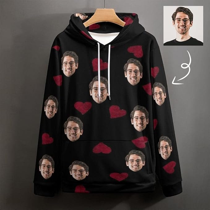 Artsadd Custom Face Unisex athletic Pockets Sweatshirt Loose Hoodie Custom Christmas Long Sleeve Sweatshirt Hooded Pullover