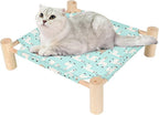 Patas Lague Cat and Dog Hammock Bed for Small Dogs, Brethable Wooden Cat Pet Rabbit Elevated Cooling Outdoor Bed Cots Furniture for All Seasons Alpaca